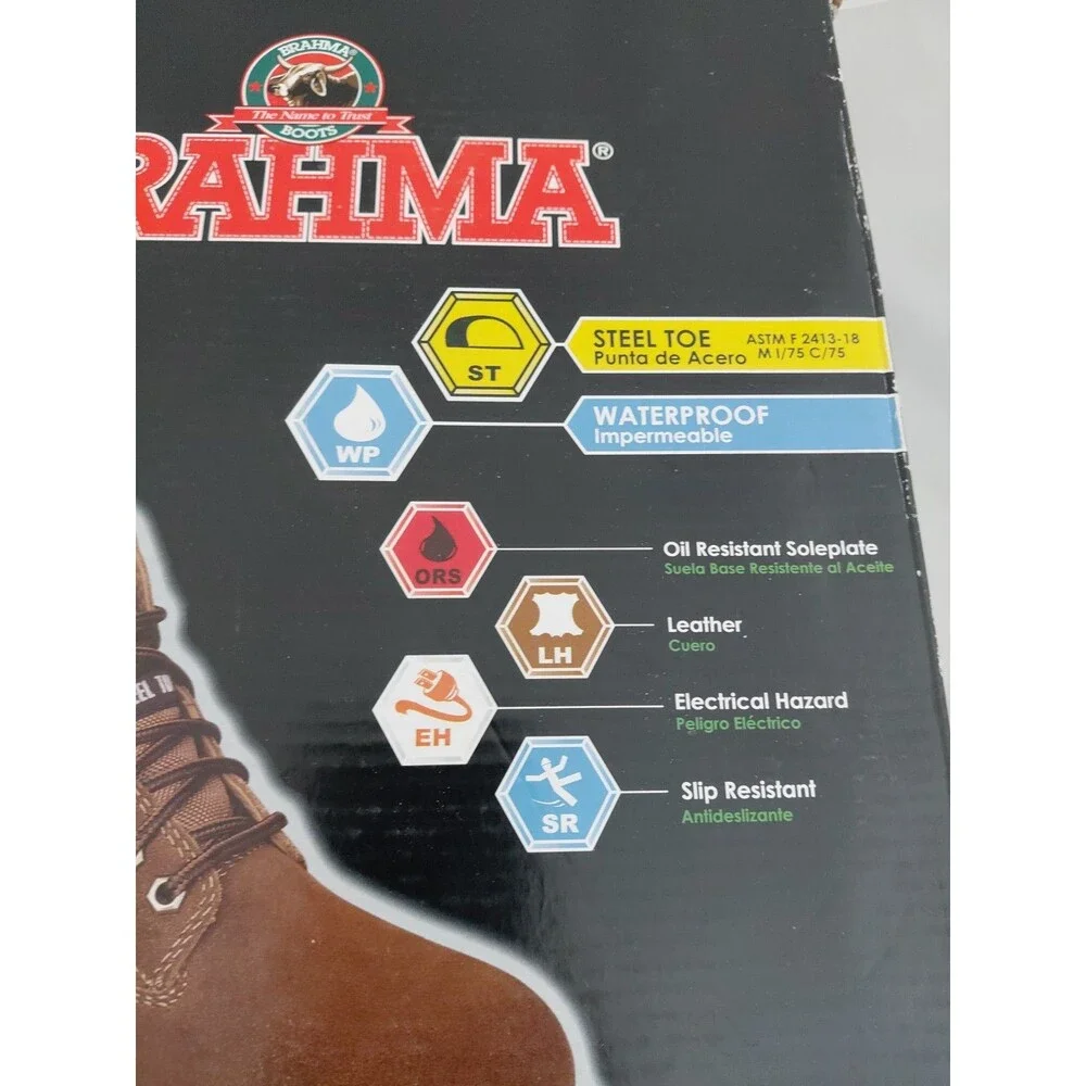 9 Mens  Work Boot BRAHMA, Waterproof Sueded, Bravo Brown Leather Steel Toe